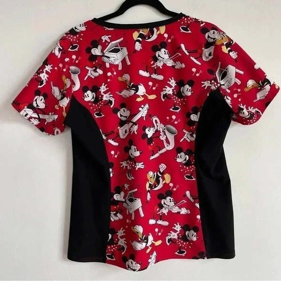 Disney Mickey Mouse Scrub Top Medical Work Wear Red Black Minnie Mouse Top M - Picture 2 of 10